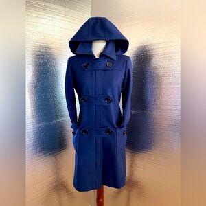 Navy wool pea coat with removable hood